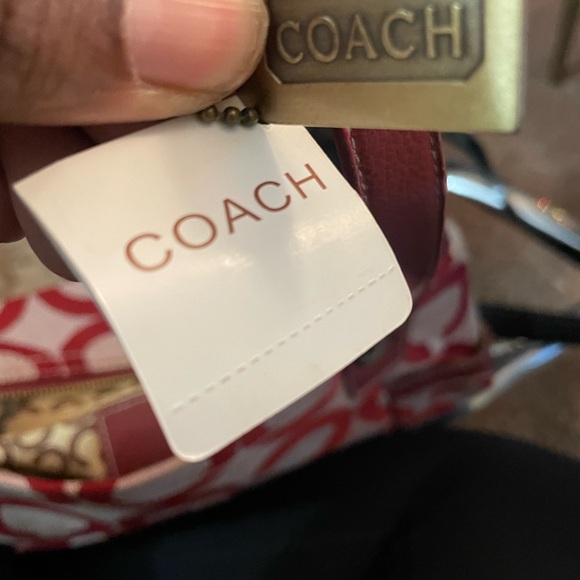 Coach Signature Canvas Tote Shoulder Bag – Burgundy/Red – Leather Trim - NWT - Picture 9 of 10